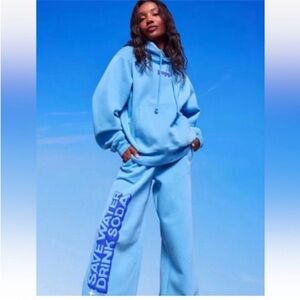 🆕 Poppi Future Of Soda Wide Leg Blue Graphic Sweatpants Var Sizes | NWT